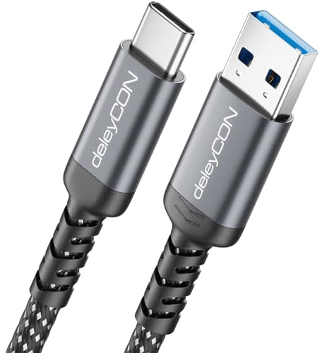 deleyCON 2m Câble USB-A vers USB-C USB 3.0 5 Gbps (USB 3.2 Gen1) - Câble de Charge et Données pour Smartphone, Tablette, Notebook, Appareil Photo, HDD SSD, Disque Dur Externe, etc.