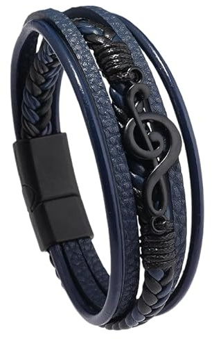 HUIANGLIYG Mehrlagiges Geflochtenes Lederarmband Für Herren, Kreatives Manschettenarmband Mit Musiknoten Und Magnetverschluss, Punkrock-Schmuck, Geschenke Für Musikliebhaber