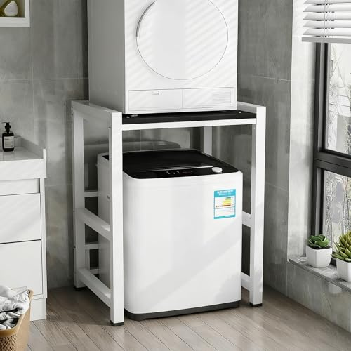 Meuble Machine à Laver et Seche Linge, Superposition Lave Linge Seche Linge, 3 Hauteurs Réglables, pour Buanderie Salon Salle De Bain Cuisine Balcon(Flip Model - White d)
