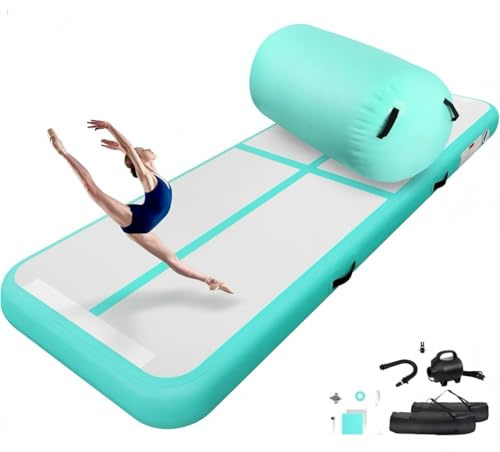 airtrack matte 10cm Hoch professionelle Tumbling Matte with air rolle turnen,3m/4m Gymnastikmatte Turnmatte with 100x60cm Air Roll | Aufblasbare Trainingsmatte mit elektrischer Luftpumpe