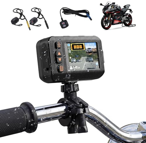 CAMECHO 1080p HDR-dashcam för motorcykel med fram- och bakåtvänd kamera G-sensor IP67 2-tums IPS-HD-skärm universell montering för motorcyklar