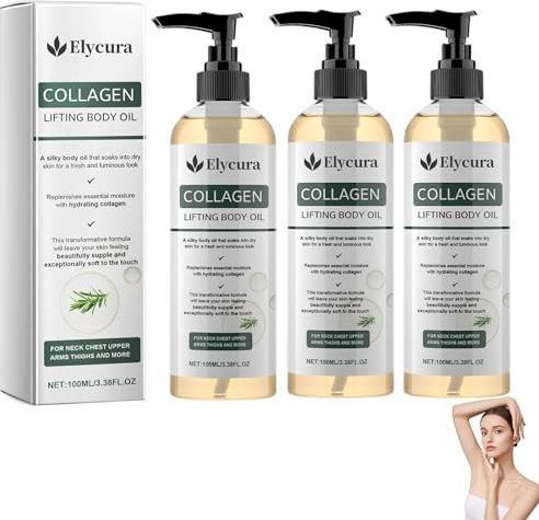 Elycura Collagène Oil, 2026 Huile Corporelle Raffermissante Magique pour Cicatrices, Rides et Vergetures, 3,38 Oz Liq (3 bouteille)