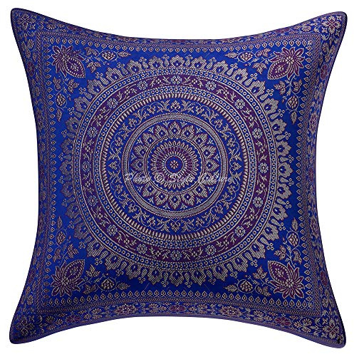 Stylo Culture Bohemio Fundas Almohadones Decorativa 40x40 cm Brocado De Seda Mandala Fundas para Cojines Sofa Azul Real 16x16 Inch Jacquard Cuadrado Cremallera Fundas De Almohadones para Cama - 1 Pc