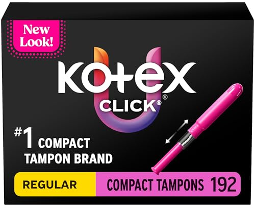 U by Kotex Click Compact Tampons, Regular Absorbency, Unscented, 192 Count (6 Packs of 32) (Packaging May Vary)