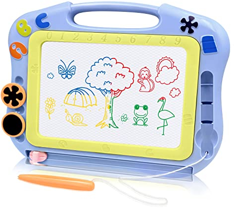 Micovay Magnetisches Zeichenbrett, Zaubertafeln mit Rückwand, Magnettafel, magisches Zeichenbrett, Zeichenbrett, Reisegröße, bunt, löschbares Zeichenbrett, 4, 5 Jahre alt, Blau