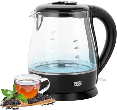 TEESA Kabelloser elektrischer Wasserkocher 1L, TSA1030B, schwarz