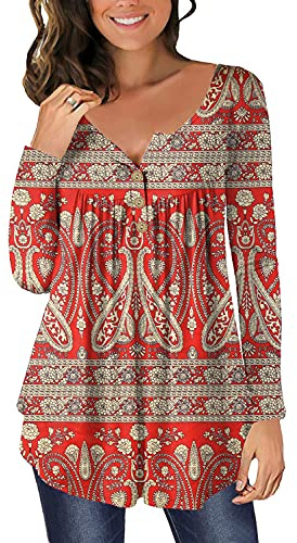 Chemisier Femme Chic et Élégant Vetements Coton Manche Longue Tunique Haut Décontractés Amples Tee Shirt Blouse