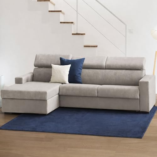 Talamo Italia - Sofa mit Halbinsel Eliana, Stoffsofa, Chaiselongue mit linkem Container, schmale Armlehnen, 100 % Made in Italy, cm 280 x 95 x 85, Taupe