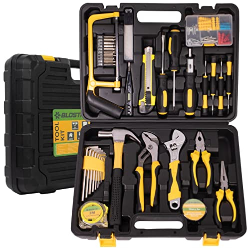BLOSTM Werkzeugkoffer Gefüllt 100-teiliges - Werkzeug Set, Werkzeugkasten Gefüllt mit Essentiellen Handwerkzeug für DIY - Großes Werkzeugset Haushalt mit Hammer, Zange, Schraubendreher Set