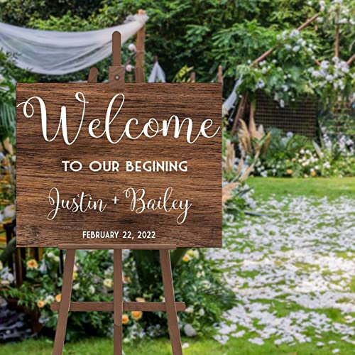 Panneau de bienvenue de mariage | Panneau de bienvenue en bois personnalisé | Panneau de bienvenue à notre début, panneau de bienvenue de mariage, panneau de cérémonie personnalisé 40,6 x 50,8 cm