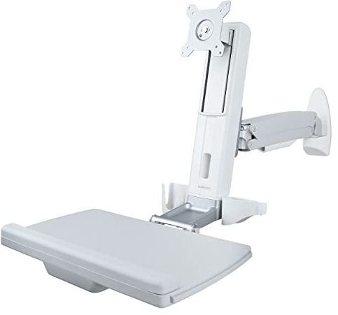 StarTech.com Arbeitsplatz zur Wandmontage, voll beweglicher Sitz-/Stehschreibtisch mit höhenverstellbarem VESA-Monitorarm und Tastaturablage, ergonomischer Computer-Arbeitsplatz, Einzeldisplay, TAA