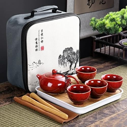 1 Juego de Bolsa de Viaje, 4 Tazas, Juego de té Chino Kung Fu, Juego de Viaje, Tetera portátil de cerámica, Juego de té de Porcelana, Tazas de té Gaiwan, Herramienta de té