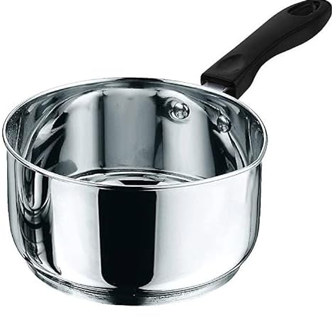 Nobel Stainless Steel Milk Pan with Sturdy Virgin Bakelite Handle - All Hobs Friendly Including Induction. 14 cm Diameter - 1.1 Litre