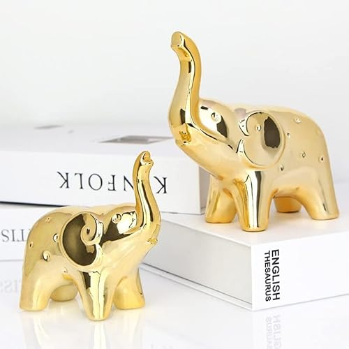 JIMBON A Pair Gold Elephant Statue Home Decor, Sculpture Elephant Ornaments For Living Room Office Desktop Bookshelf, Gold Decor For Anniversary Wedding, Valentines' gifts, Christmases etc