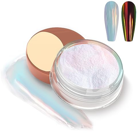 Allstarry Chrome Nail Powder, Weiß Perle Pigment Für Nägel | Einhorn Iridescent Aurora Cromepulver Nägel Nails Meerjungfrau Glitzerpuder für Nail Art Nageldesign - Sonnenuntergangsfeld