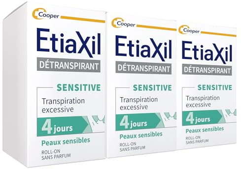 ETIAXIL - Déodorant Détranspirant - Traitement Transpiration Excessive - Aisselles - Peaux Sensibles - Roll-on - Efficacité 4 jours -15 ml - Lot de 3