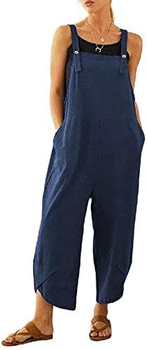 Jacansi Womens Casual Overalls Strap Sleeveless Pockets Long Playsuit Jumpsuit Dungarees Navy Blue L