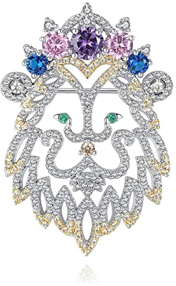 JadeAngel Löwen-Brosche für Damen, modisch, bunte Zirkonia-Krone, Anstecknadeln, Löwenkopf, Brosche, Schmuck, Geschenk, Messing, Zirkonia