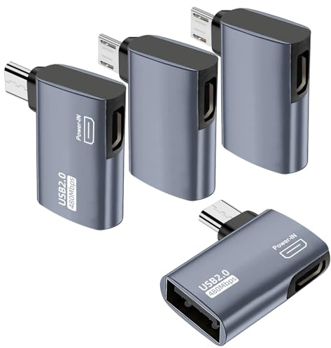 AreMe 4 Pack 90 Degree OTG Cable Adapter for Fire TV Stick 4K, Grey | Left and Right Angle Powered Micro USB to USB OTG Adapter for Android Phone Tablet