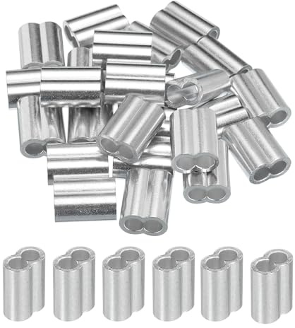 sourcing map 6 mm Aluminium-Crimpschlaufenhülse, Doppelhülse für Drahtseil-Kabelleitungen, Silber, 25 Stück