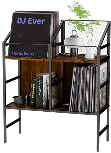 EYOCAL Vinyl Record Holder Storage Rack,200 LP Wooden Record Display Table for Albums Books Magazines Files for Living Room Bedroom