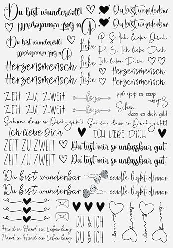 Fräulein Lotti | Wasserschiebefolie fuer Kerzen - Thema: Liebe/Valentin | Tattoofolie | schwarz DIN A4