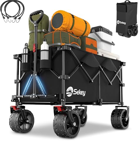 Sekey XXL Plus Bollerwagen Faltbar mit Bremsen 200L 200KG Belastbar, Extra Breite Reifen All Terrain Bollerwagen, Patentiert Zusammenfaltbar aus Vier Richtungen, XXL-PlusB 4011, Schwarz