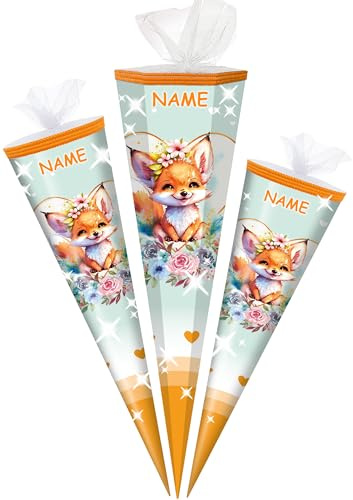 alles-meine.de GmbH Schultüte - süßer Fuchs - 50-85 cm - Größe wählbar - inkl. Name - Zuckertüte - Tüll Abschluß - eckig/rund - klein & groß - Geschenktüte - Schulanfang - Wa..