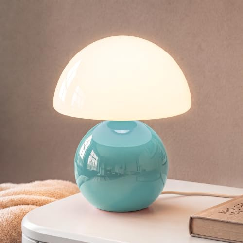 Dawnwake Pilz Nachttischlampe Tischlampe, Led Dimmbar Tischleuchte Deko Wohnzimmer, Schlafzimmer Tischlampen, Mushroom Bedside Table Lamp, Keramikbasis Glas Klein Nachtlampe (Blau)