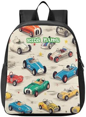 HMZXZ Sac à dos personnalisé pour enfant Motif voiture de course Mini sac à dos Garçons/filles Véhicule mignon personnalisable Sac à dos maternelle Sacs pré-scolaires 13 pouces, multicolore