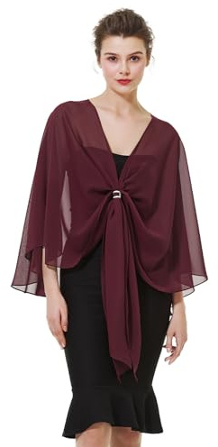 BEAUTELICATE Scialle Stola di Chiffon Donna Elegante Sciarpe Coprispalle CerimoniaDonna Estivo per Matrimonio Sposa Festa (Cabernet,Taglia unica)