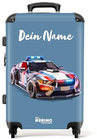 NoBoringSuitcases© Kinderkoffer Jungen, Reisekoffer Personalisiert, Koffer | 72 L - Groß, Koffer Kinder, TSA Schloss, Rollkoffer Mittelgroß, Koffer Mittelgroß (Polizeiauto - Blau, 67 cm - )
