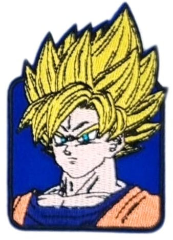 Comercial Mercera, Aufnäher Patches, Dragonball Z, Sayayin Goku - Charakter, Aufnäher Ideal für Mützen, Jacken, T-Shirts oder Schultaschen, 100% Polyester, 7x6 Zentimeter