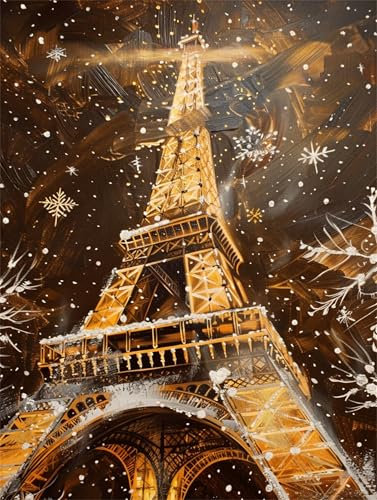 Malen Nach Zahlen Erwachsene Eiffelturm, DIY Malen Nach Zahlen Ölgemälde Leinwand Kit für Anfänger, Mit 3-Pinseln und Acrylfarben, für Home Wanddeko Wohnzimmer, Mädchen Geschenke Bastelset 40x70cm-Y9
