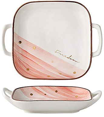 LVUNZJCA Ensaladeras de Cerámica 2pcs Europea hogar Creativo de cerámica Ensalada Binaural Plaza Exquisito Postre Tazón Tazón(Rosado)