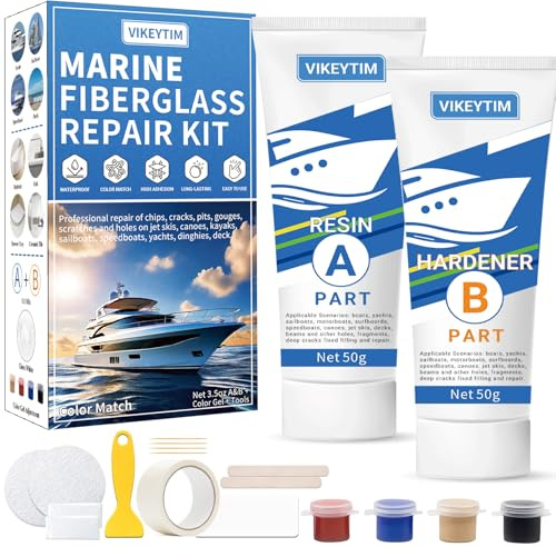 Marine Fiberglass Repair Kit (Color Match), 3.5oz/100g Gel Coat Repair Kit | For Boats, Fiberglass Repair Fix Holes, Chips, Deep Cracks, Ceramic, Porcelain Fiberglass Filler