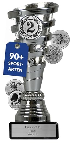 pokal-fabrik Pokal mit Gravur Wunschtext – Gold, Silber & Bronze Trophäe mit Sportart Emblem nach Wahl – Personalisierte Auszeichnung für Fußball WM & andere Sport Events – 15 cm inkl. Marmorsockel