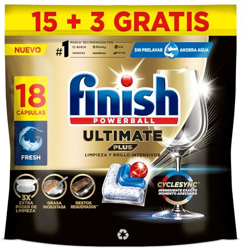 Finish Ultimate Plus, Pastillas para el Lavavajillas, Limpieza intensiva, brillo diamante y protección vajilla, 18 Pastillas