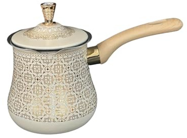 SiaBiced Edelstahl Induktionskanne Mokkakanne Türkische Kaffeekanne, Gießkanne mit Deckel und Ausguss, hitzebeständig, Türkische Kaffeekanne für Zuhause, Café, Restaurant, Camping, Gold Muster 900 ML