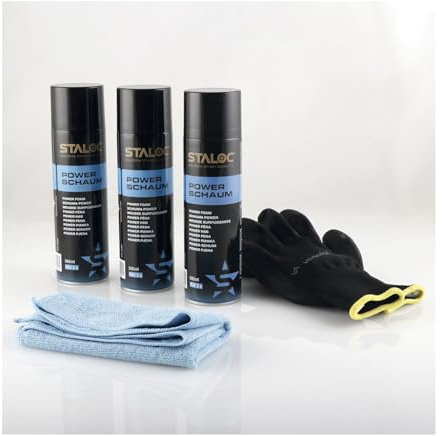 Staloc Powerschaum Set - Universal Schaumreiniger für hartnäckige Verschmutzungen, Allzweckreiniger Spray - 3x Reinigungsspray + 1x Mikrofasertuch