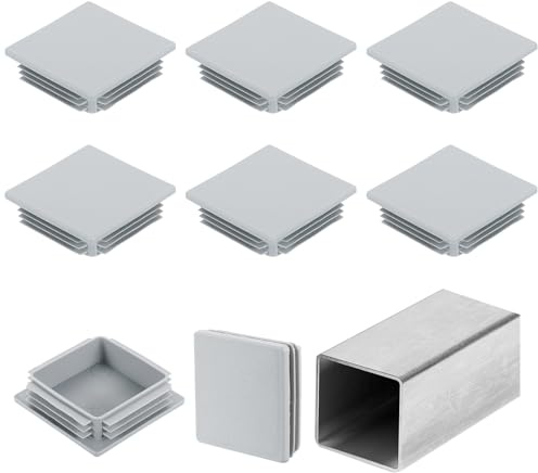 sourcing map 3 1/8 (80mm) Square Tubing End Caps, 8 Pcs Plastic Hole Plugs Insert End Cap for Metal Tubing Post Chair Leg Table Bookshelves Furniture, Grey