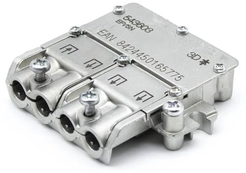 TECHZOCO Repartidor de 3 Salidas TDT y Sat, Repartidor Antena 3 direcciones, 8,5/7,5dB, Incluye Paso de Corriente DC, Conexión Tipo Brida (EasyF), Apto para TDT-Sat (5-2400MHz), 3 Salidas