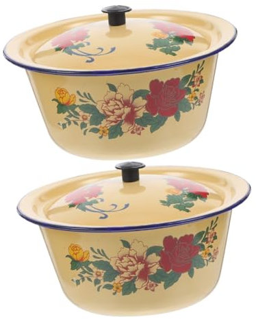 COLLBATH 2 Pz Bacino di lardo vecchio stile vassoio smaltato ciotola zuppiera d'epoca contenitore per spaghetti pentola smaltata contenitori smalti domestici bacino smaltato vintage smalto