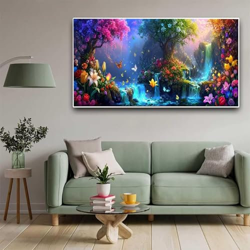 Diamond Painting Flor Kit Pintura de Diamantes Adultos Niños, Kit Punto Cruz Diamonds 5D, DIY Cristal Pintura De Diamante Mariposa 50x100cm Painting Para Decoración Pared Del Hogar Mujer Gift Y704