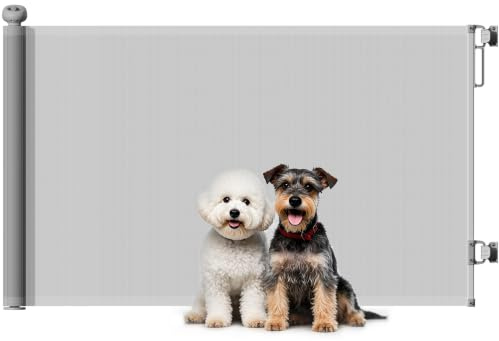 PawHut Retractable Stair Gate for Dogs, 140 cm Wide, 86.5 cm Tall, Grey | Extra Wide Dog Gate, for Doorways, Stairways, Hallways, Indoor and Outdoor