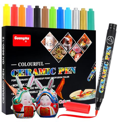Maxmoc Porzellanstifte Spülmaschinenfest,12 Farben Keramik Stifte Zum Bemalen Spülmaschinenfest,Keramik Bemalen Stifte Set Wasserfester Acrylmarker für Porzellan Zeichnungsmuster