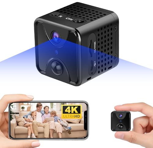 Yadayuki Spionkamera, HD 4K WiFi-övervakningskamera inomhus, batteri på 2 600 mAh miniövervakningskamera baby med nattvision, rörelsedetektering