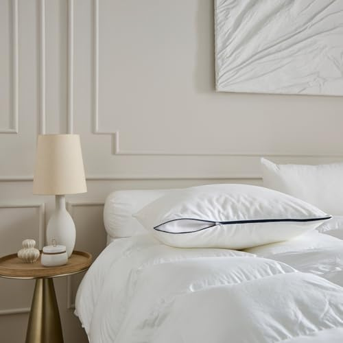 DROUAULT - Oreiller Hauteur réglable 40x60 cm - Soutien Medium - Polyester | Dormeurs sur le Dos - Enveloppe 100% Coton Sergé - Sensation Duvet - Finition Fermeture zippée - Lavable 40°C