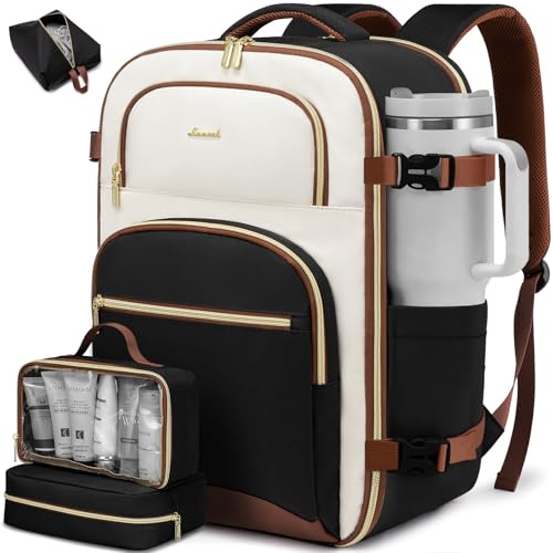 LOVEVOOK Handbagage ryggsäck dam flygplan reseryggsäck, beige-svart-brun, 18 zoll