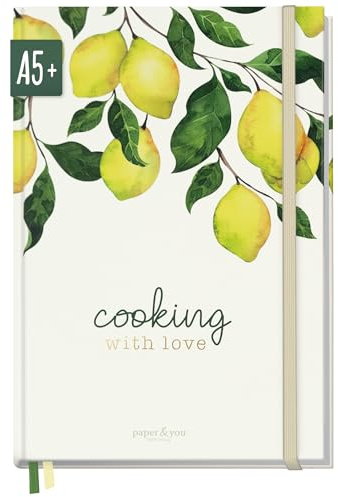 Häfft paper&you® Rezeptbuch zum Selberschreiben A5 + mit Inhaltsverzeichnis für 62 Rezepte auf Doppelseiten, Hardcover & extra starkes 120g/m²-Papier Cooking with Love